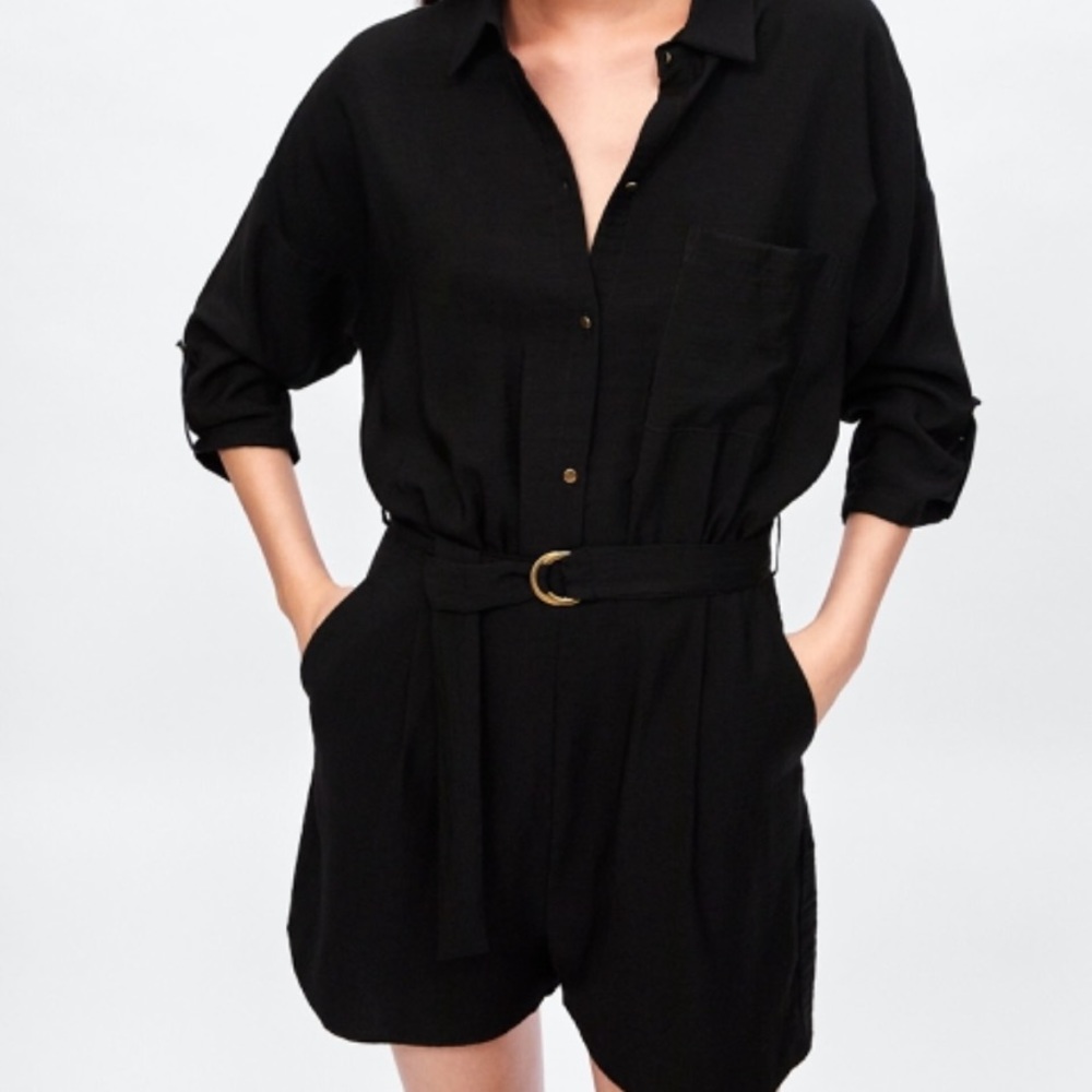 Zara flowy jumpsuit with belt in BLACK